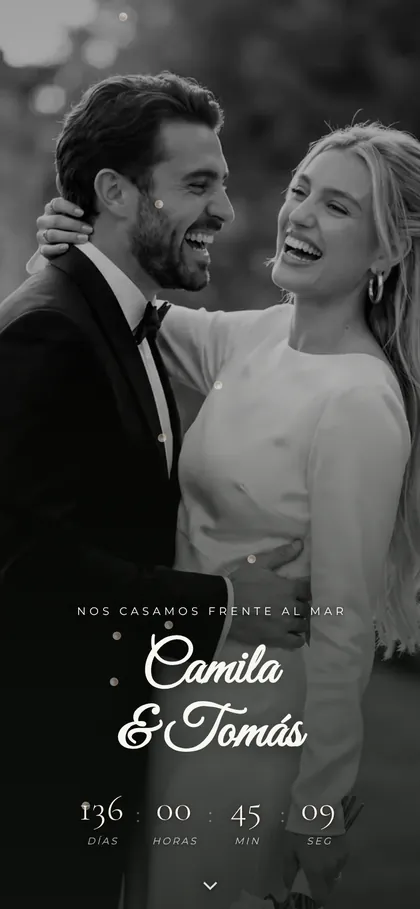 Portada de una invitación digital de casamiento en el celular