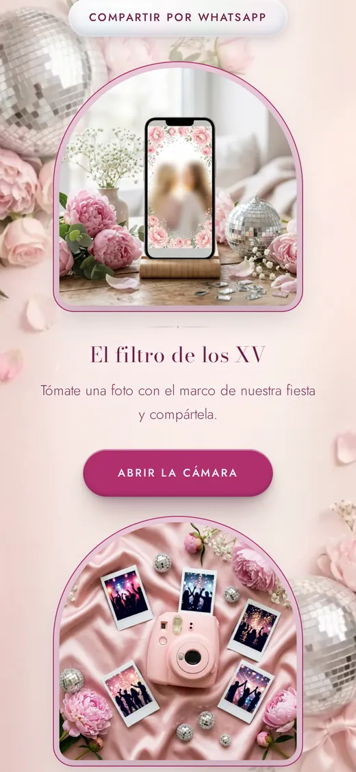 El filtro de los 15 en una invitación real: sacate una foto con el marco de la fiesta