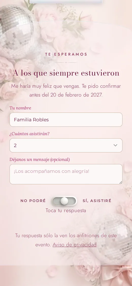 La confirmación de asistencia en una invitación real