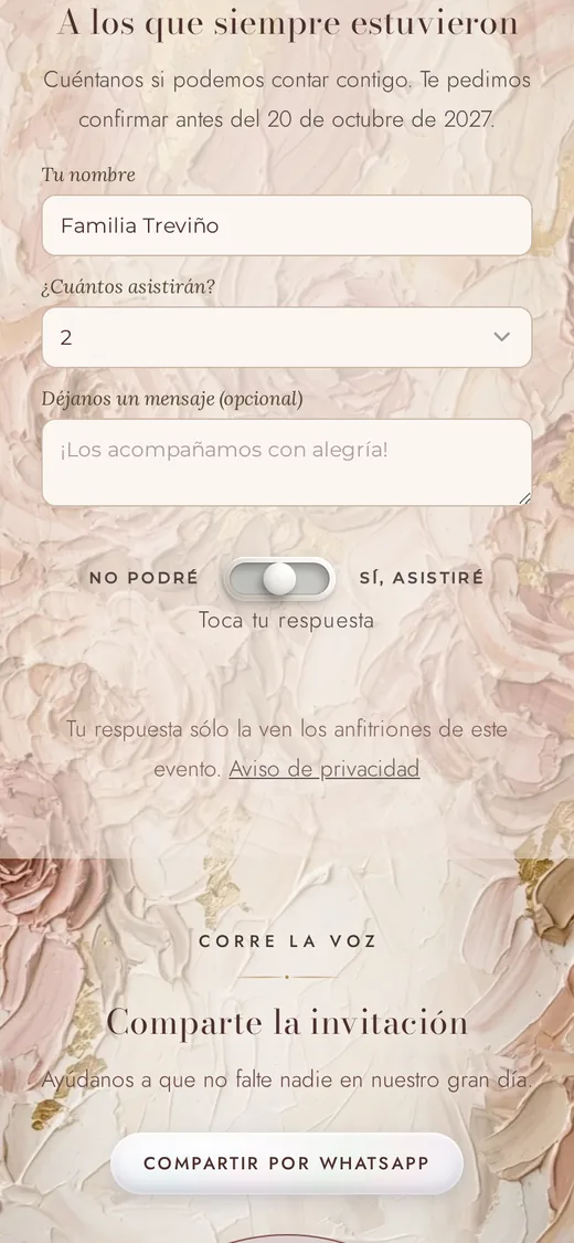 La confirmación de asistencia en una invitación real