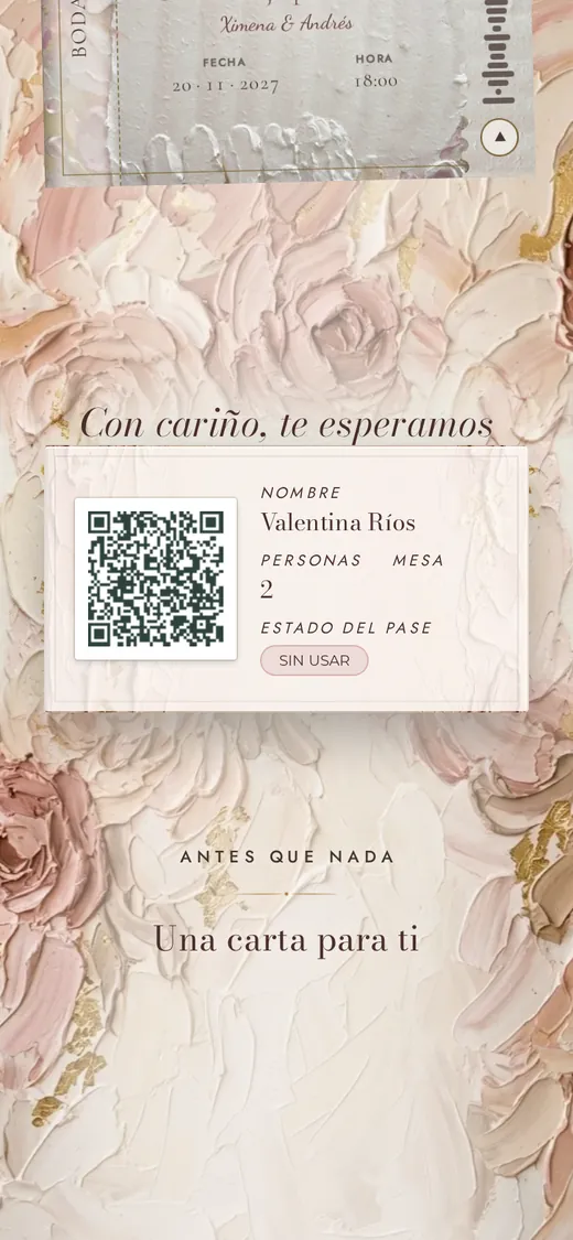 El pase de Valentina en una invitación real, con su mesa